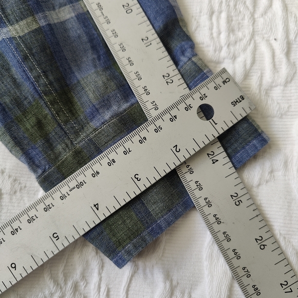 Luciano Barbera Italian Made Linen Button Down Shirt. XL. Plaid. - Picture 5 of 7